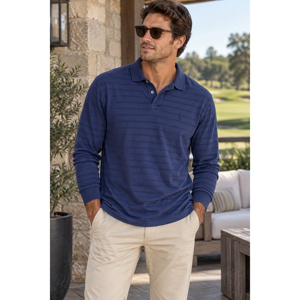 Polo Golf Ralph Lauren Polo Shirt Mens Large Blue Striped Pima Cotton Preppy